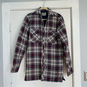 Vintage Midwest Traders plaid flannel jacket work coat red white blue collar